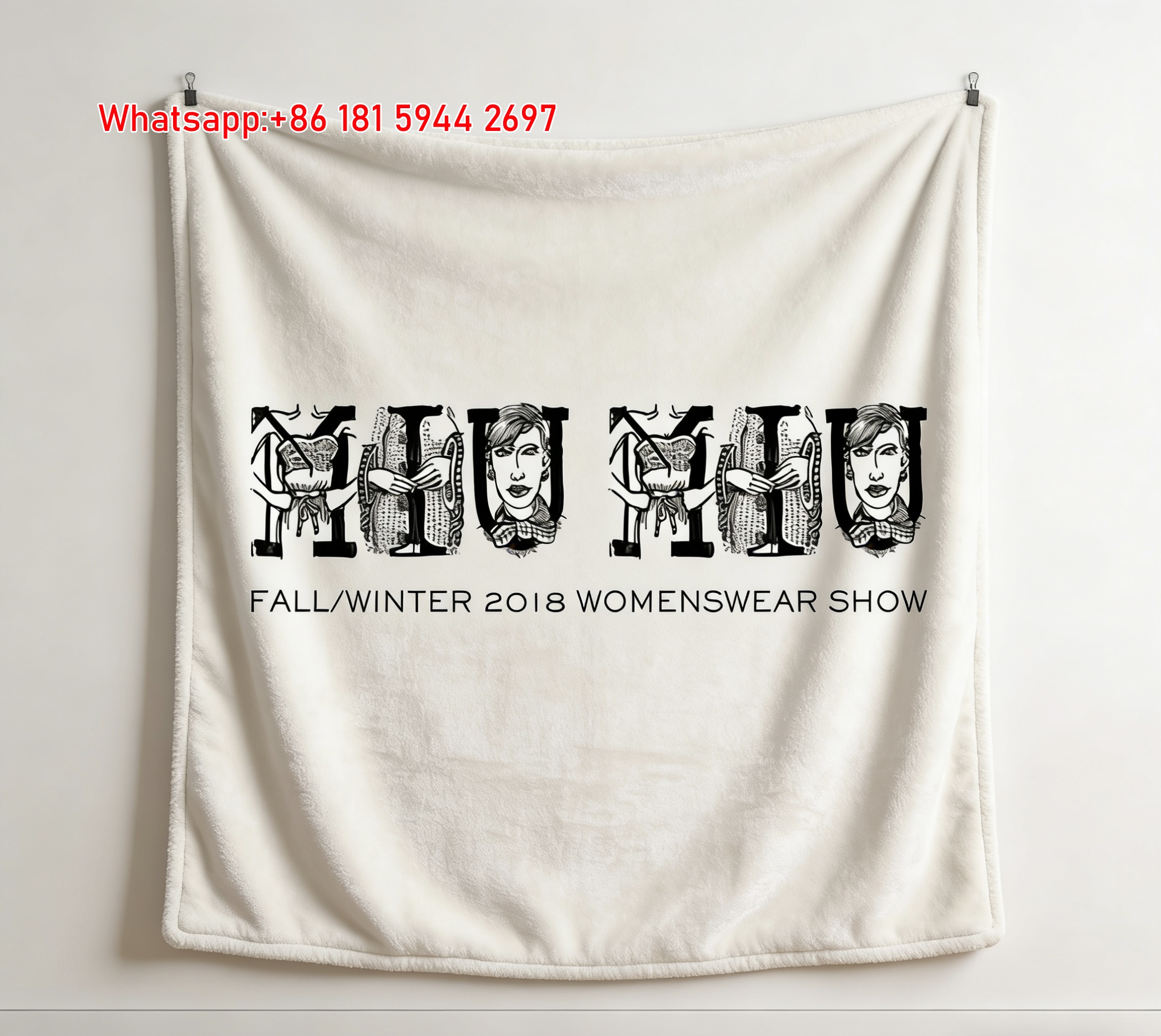 Miu Miu Fall Winter 2018 Womenswear Show Graphic Printed Black White Flannel Throw Blanket Miu Miu Logo Sofa Blanket IMG_0348